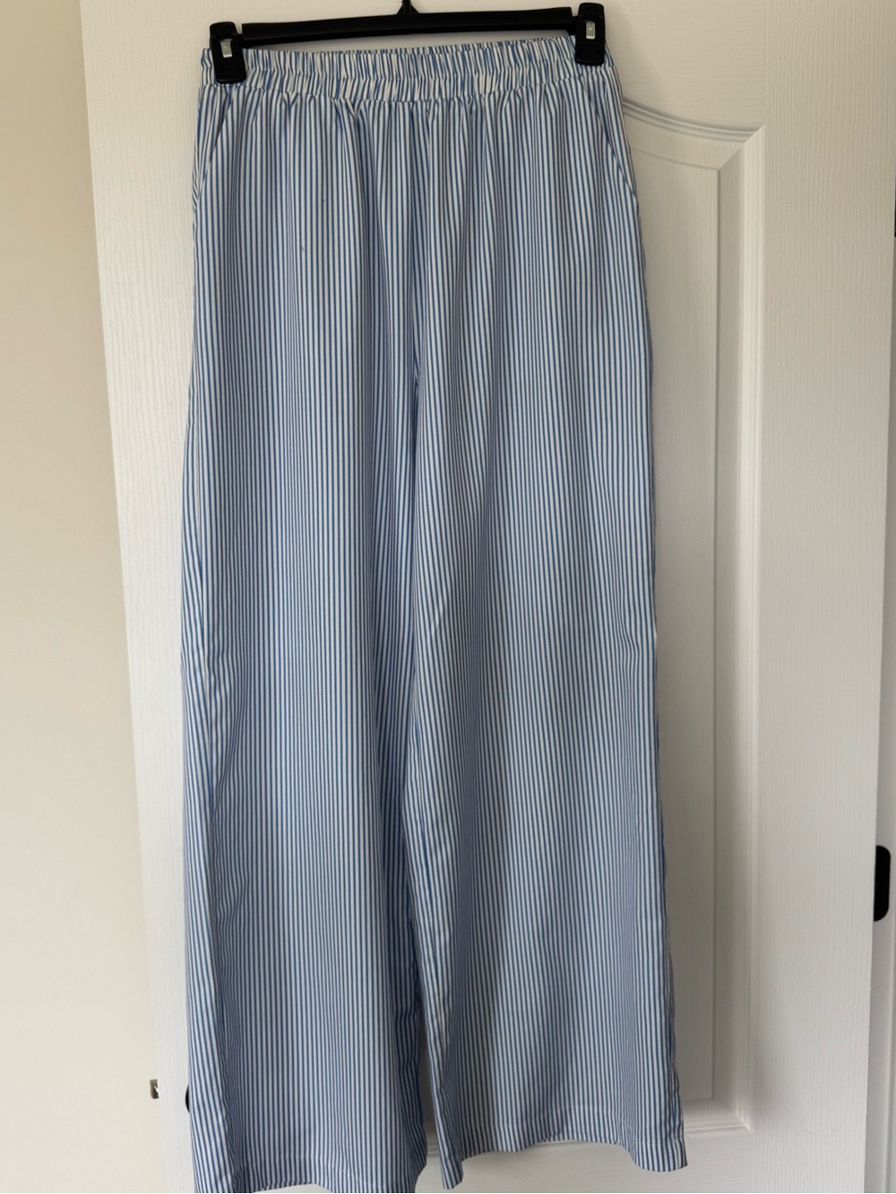 Commense Light Blue & White Pinstripe Wide-Leg Trousers